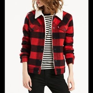 Levis Sherpa Trucker Plaid Wool Blend 